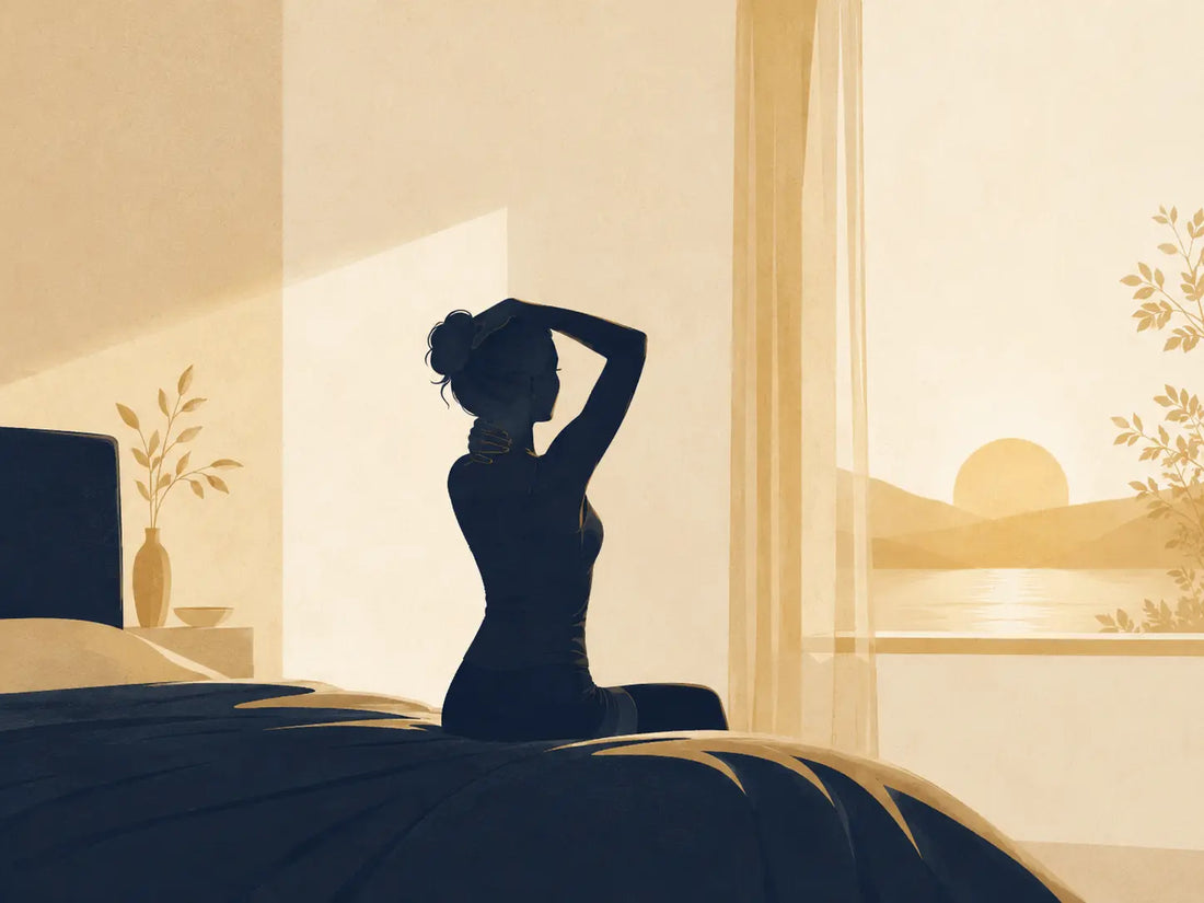 Illustration d'une personne s'étirant la nuque au réveil
